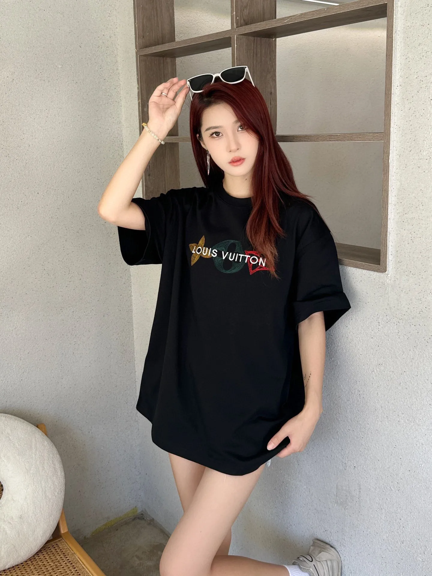 Louis Vuitton/Louis Vuitton 24ss embroidered three-letter short sleeves